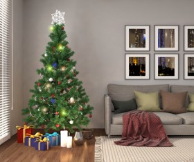 Elegant living room with Christmas tree HD picture 04