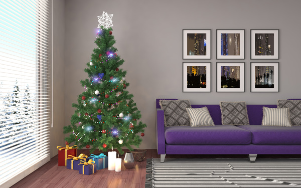 Elegant living room with Christmas tree HD picture 05