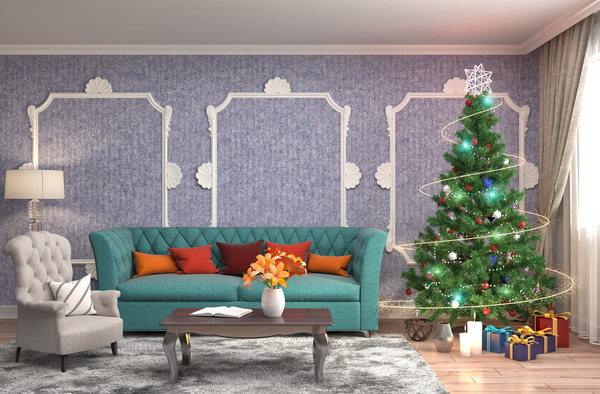 Elegant living room with Christmas tree HD picture 09