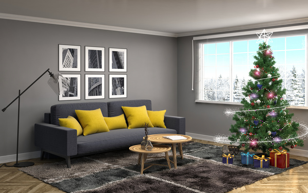 Elegant living room with Christmas tree HD picture 10