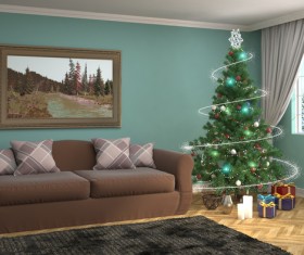 Elegant living room with Christmas tree HD picture 12