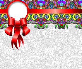 Ethnic decoration patterns with ribbon invitation card vector 01