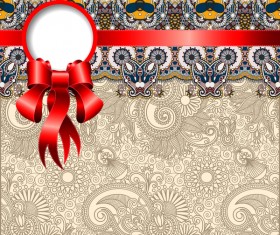 Ethnic decoration patterns with ribbon invitation card vector 02