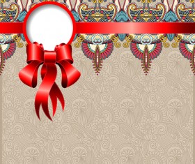 Ethnic decoration patterns with ribbon invitation card vector 03