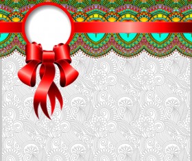 Ethnic decoration patterns with ribbon invitation card vector 05