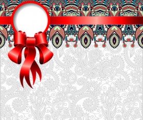 Ethnic decoration patterns with ribbon invitation card vector 06