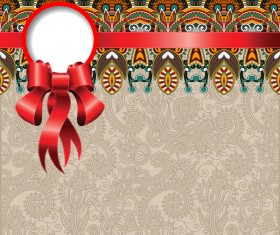 Ethnic decoration patterns with ribbon invitation card vector 07
