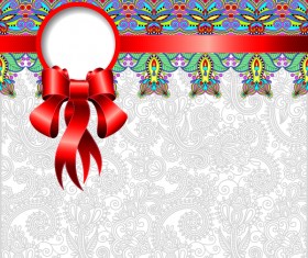 Ethnic decoration patterns with ribbon invitation card vector 09