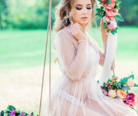 Flowers and beautiful young girl HD picture