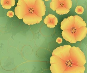 Flowers poppies with green grunge background vector