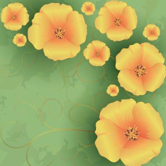 Flowers poppies with green grunge background vector
