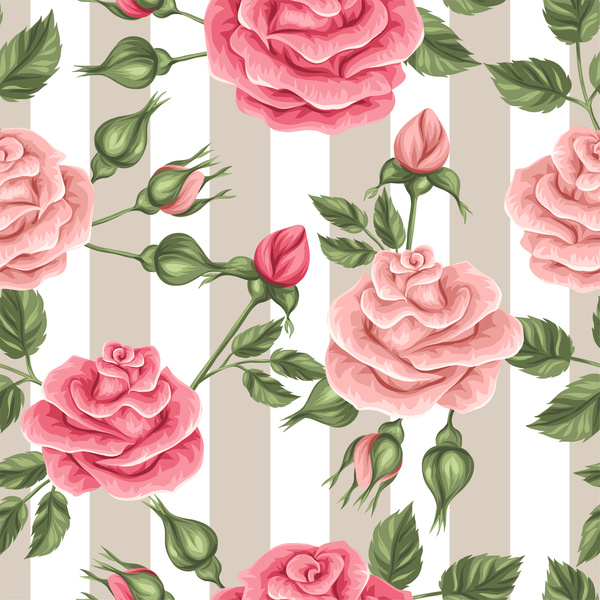 Flowers with bud seamless pattern vectors