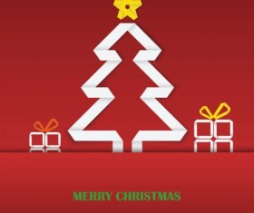 Folped paper christmas tree with red background vector