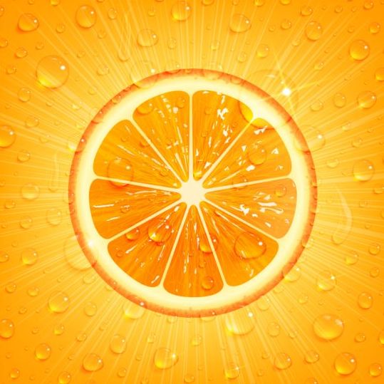 Fresh oranges and juice splashes vector background