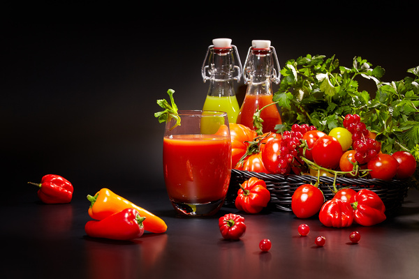 Fresh vegetable juice with red peppers Stock Photo