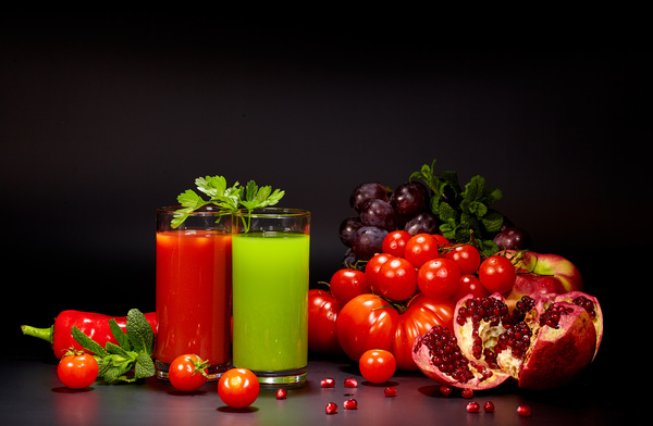 Fresh vegetables and vegetable juices Stock Photo