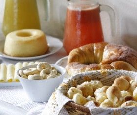 Full of all kinds of pasta and drinks on the table