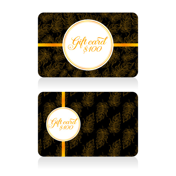 Gift card with golden feathers vector 01