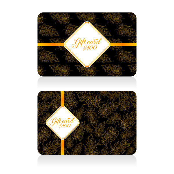 Gift card with golden feathers vector 02