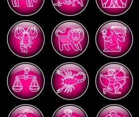 Glass textured zodiac purple icons vector