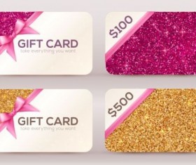Glitter gift cards with bow vector set 02