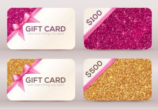 Glitter gift cards with bow vector set 02