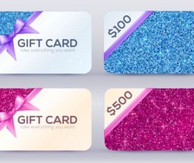 Glitter gift cards with bow vector set 03