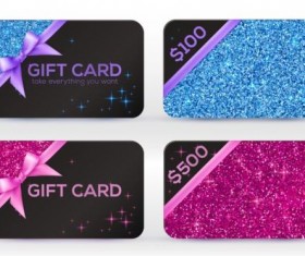 Glitter gift cards with bow vector set 04