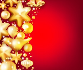Gold christmas baubles with red background vector 03