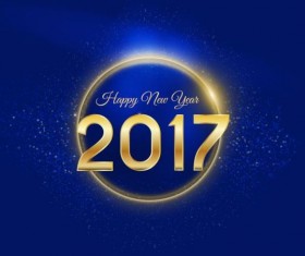 Golden 2017 happy new year with blue background vector