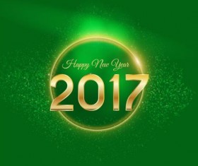 Golden 2017 happy new year with green background vector 01