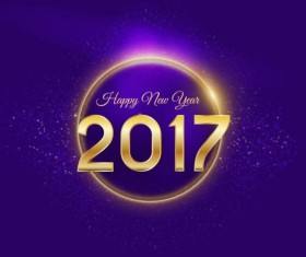 Golden 2017 happy new year with purple background vector