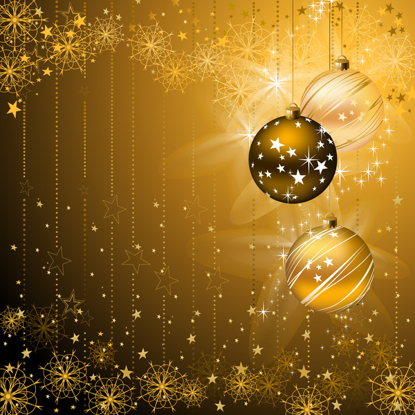 Golden christmas background with baubles vector