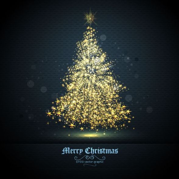 Golden christmas tree with dark background vector