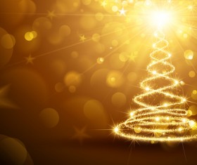 Golden glow christmas tree with halation background vector