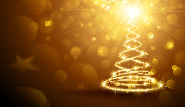 Golden glow christmas tree with halation background vector