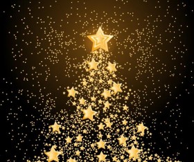 Golden stars with christmas tree vector material