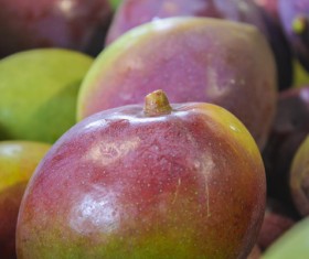 Green and purple mixed with the fruit