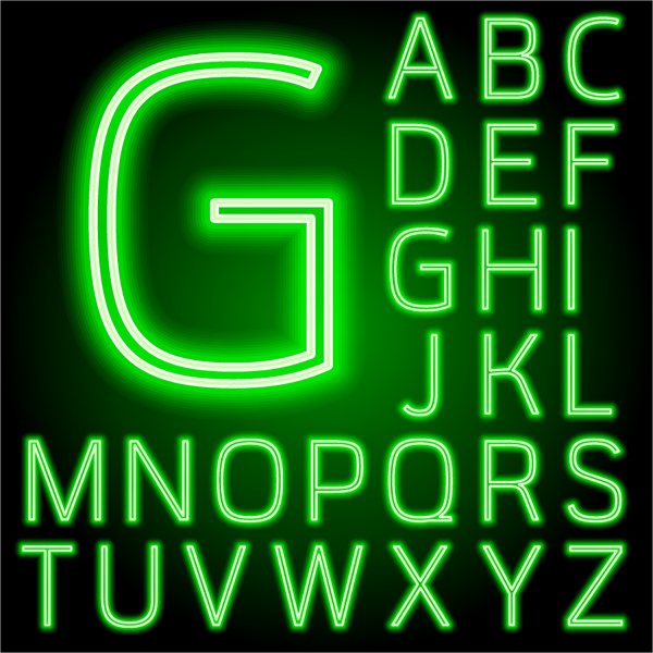 Green neon alphabet vector material