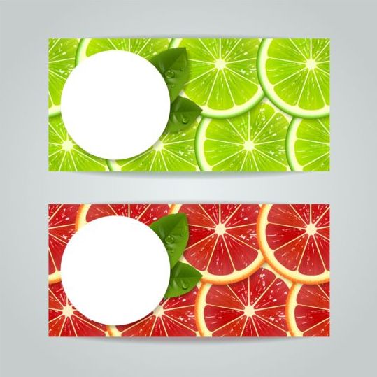 Green with red citrus fruits banners vector
