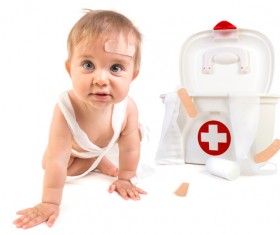 HD picture Cute baby with medicine box 01