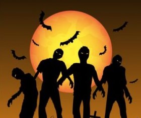 Halloween night background with zombies vector 01