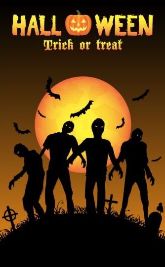 Halloween night background with zombies vector 01