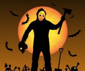 Halloween night background with zombies vector 02