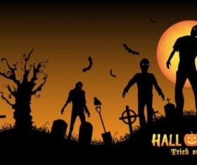 Halloween night background with zombies vector 03
