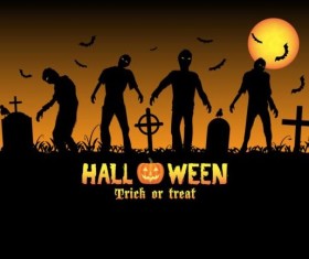Halloween night background with zombies vector 04