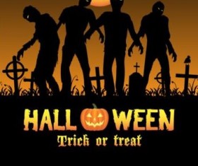 Halloween night background with zombies vector 05