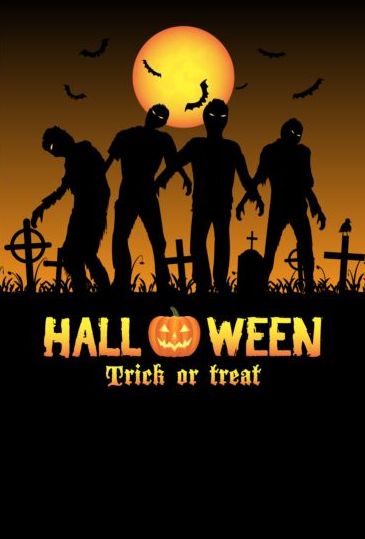 Halloween night background with zombies vector 05