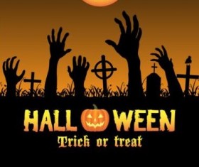Halloween night background with zombies vector 06