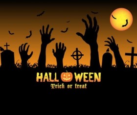Halloween night background with zombies vector 07